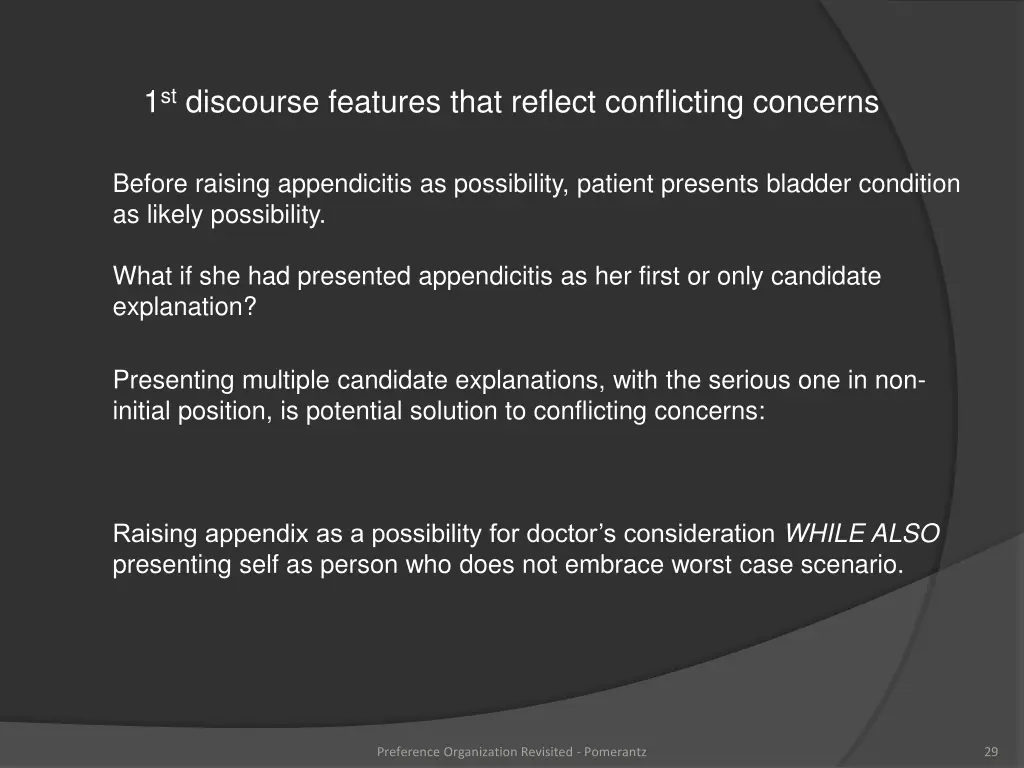 1 st discourse features that reflect conflicting