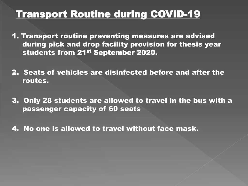 transport routine during covid transport routine
