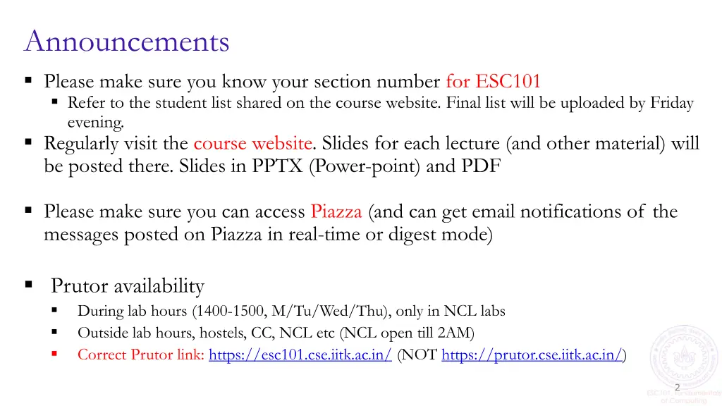 announcements please make sure you know your