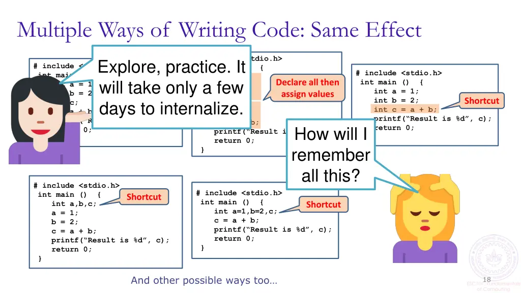 multiple ways of writing code same effect