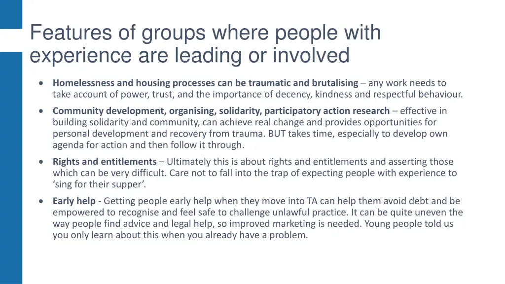 features of groups where people with experience