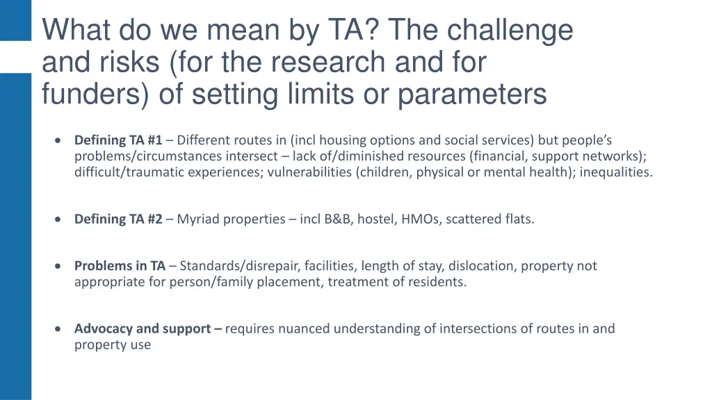 what do we mean by ta the challenge and risks