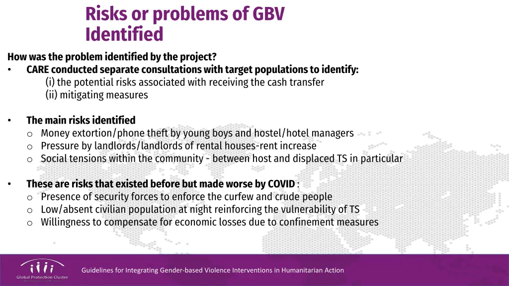 risks or problems of gbv identified