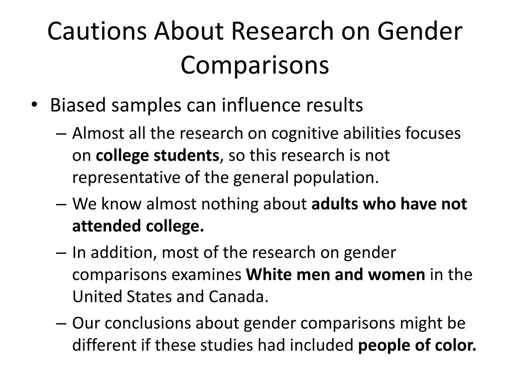 cautions about research on gender comparisons