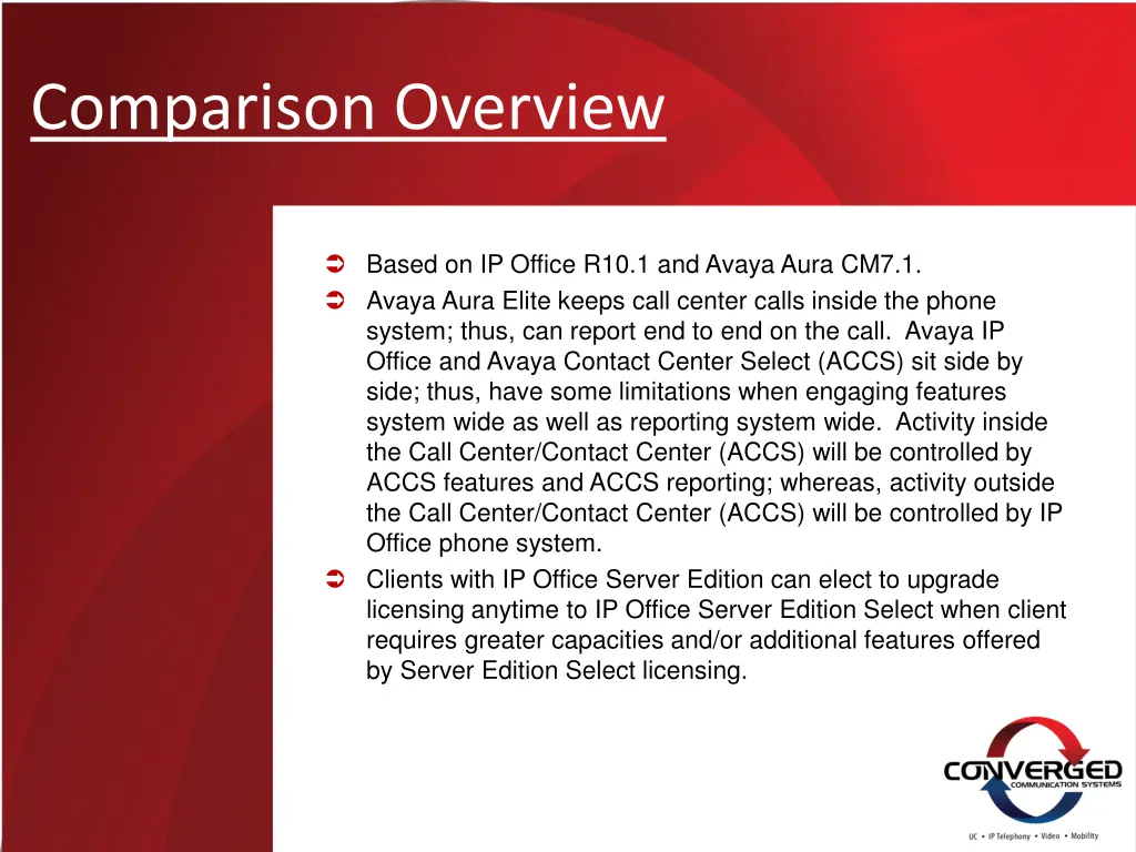 comparison overview