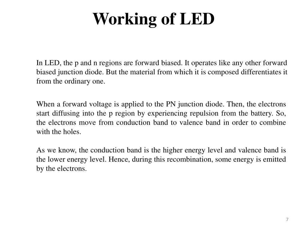 working of led 1