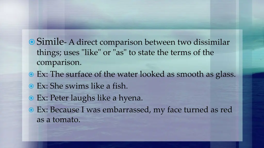 simile a direct comparison between two dissimilar