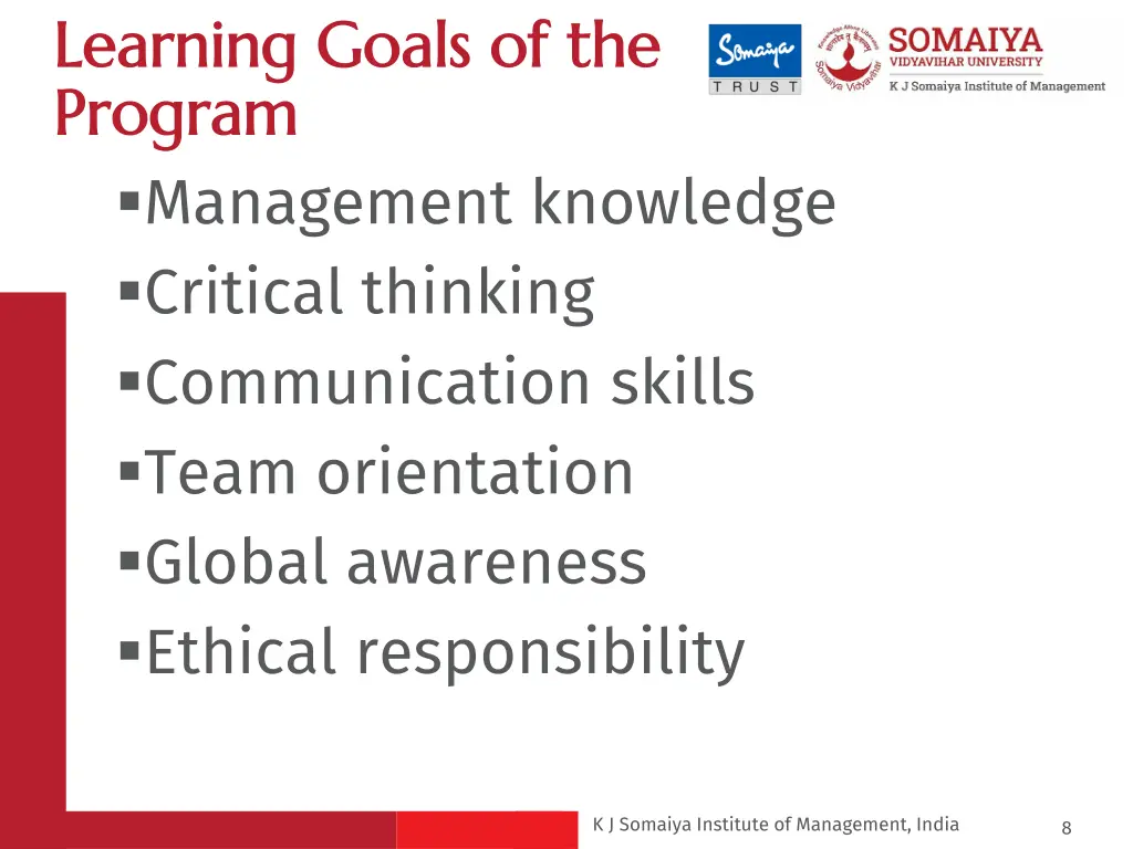 learning goals of the learning goals