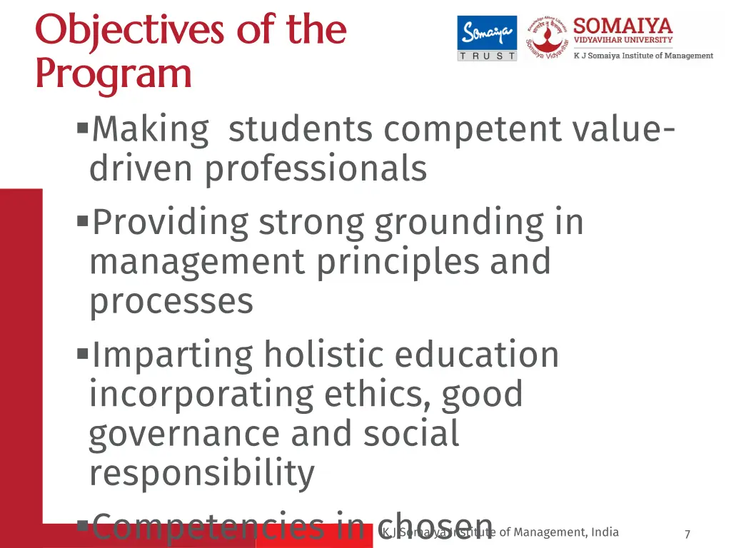 objectives of the objectives of the program