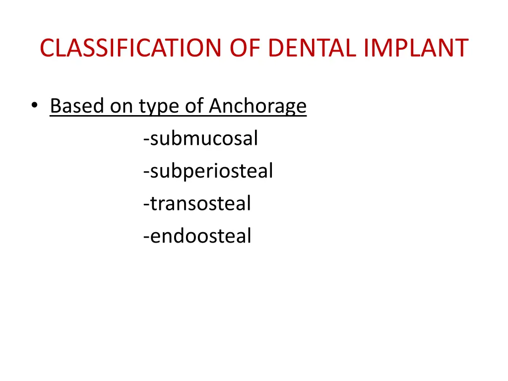 classification of dental implant