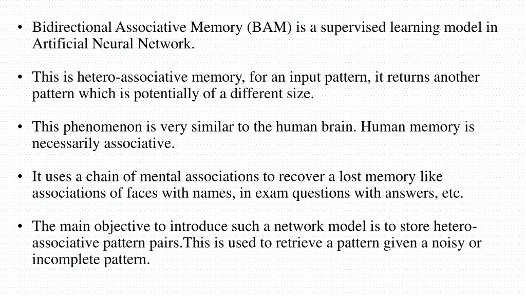 bidirectional associative memory 1