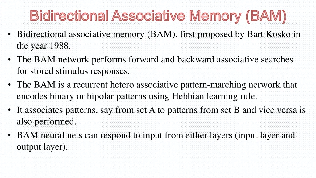 bidirectional associative memory