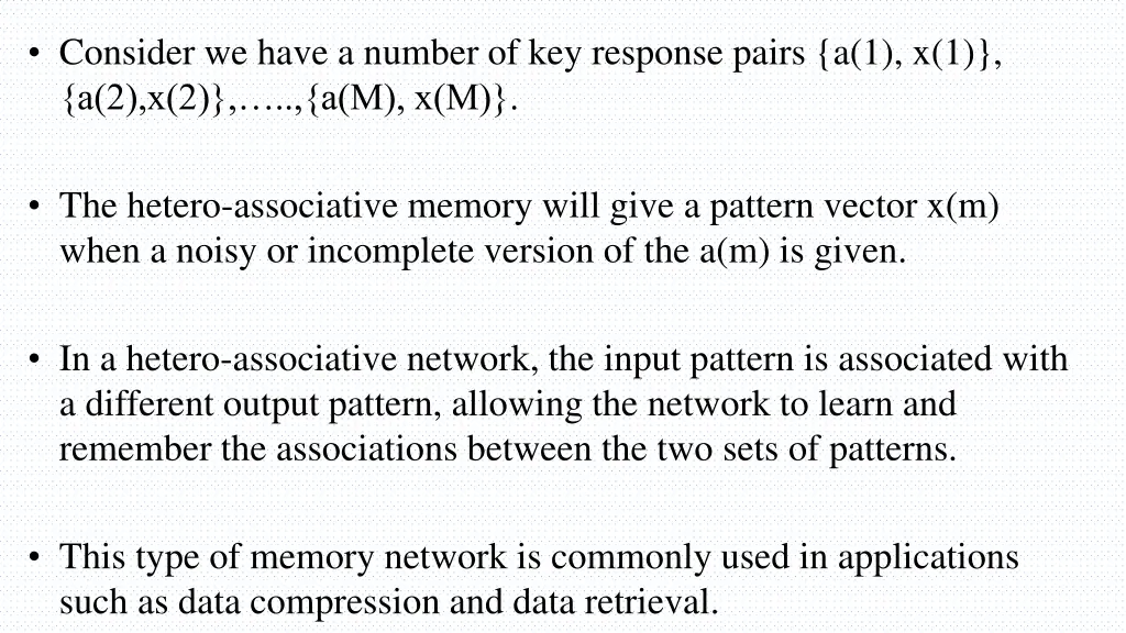 consider we have a number of key response pairs