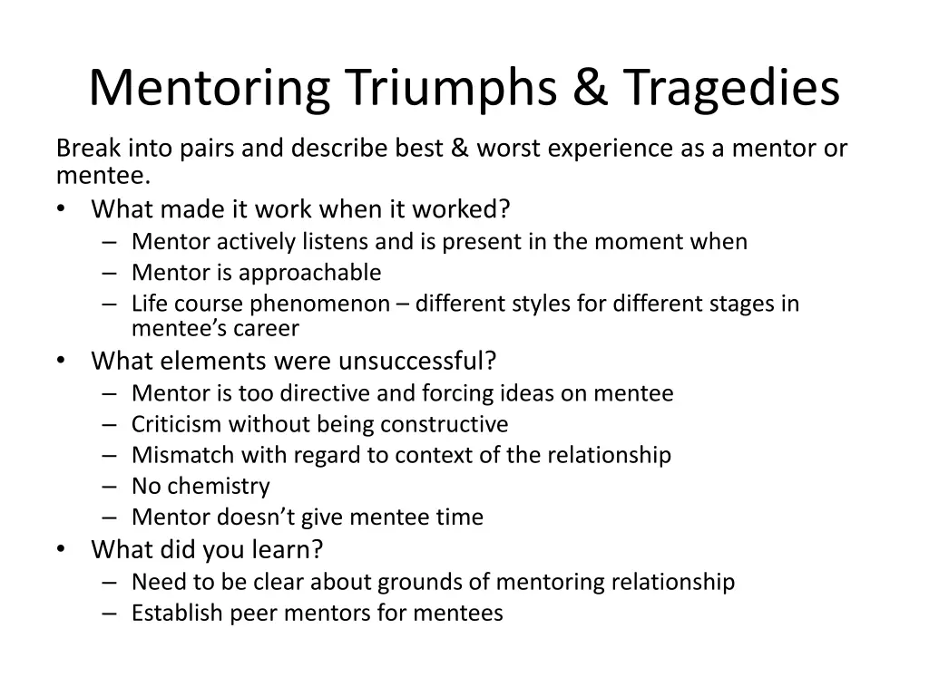 mentoring triumphs tragedies