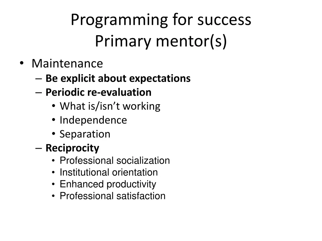 programming for success primary mentor