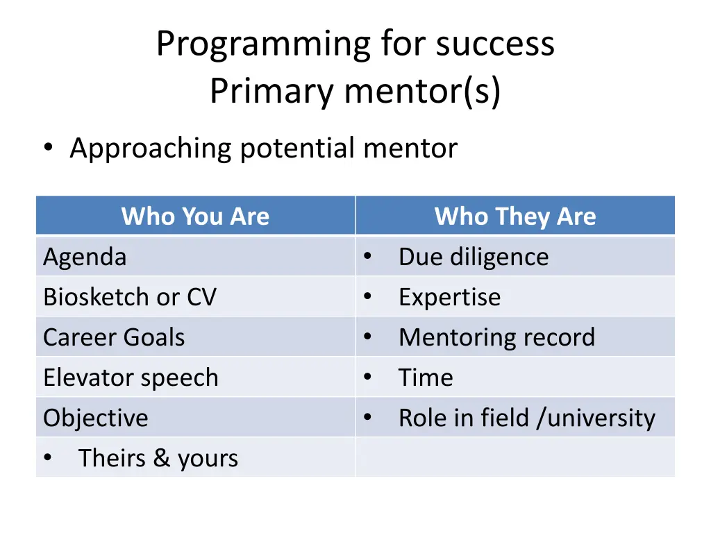 programming for success primary mentor s