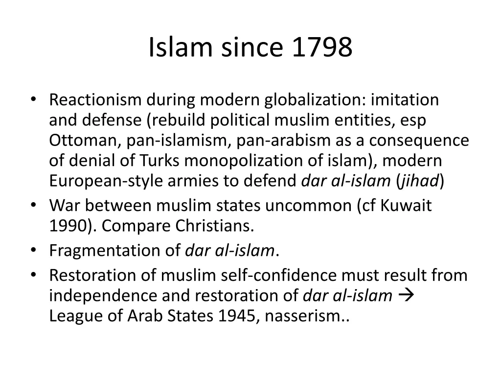 islam since 1798