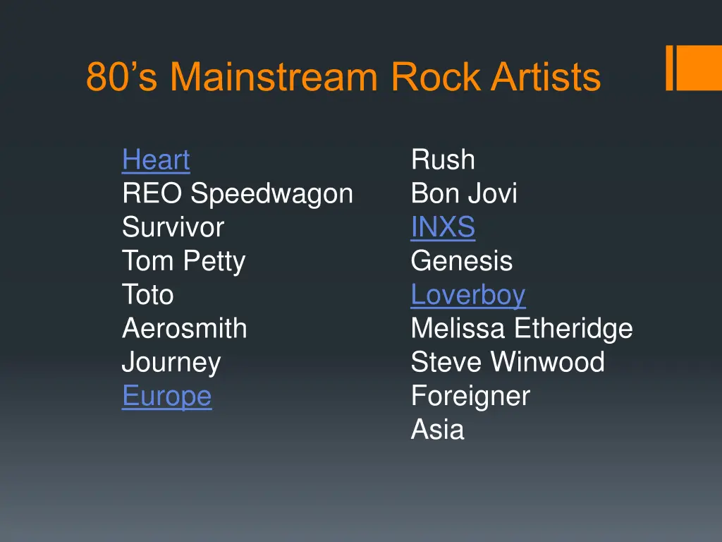 80 s mainstream rock artists