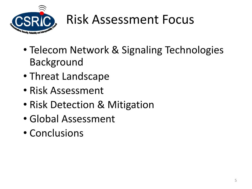 risk assessment focus