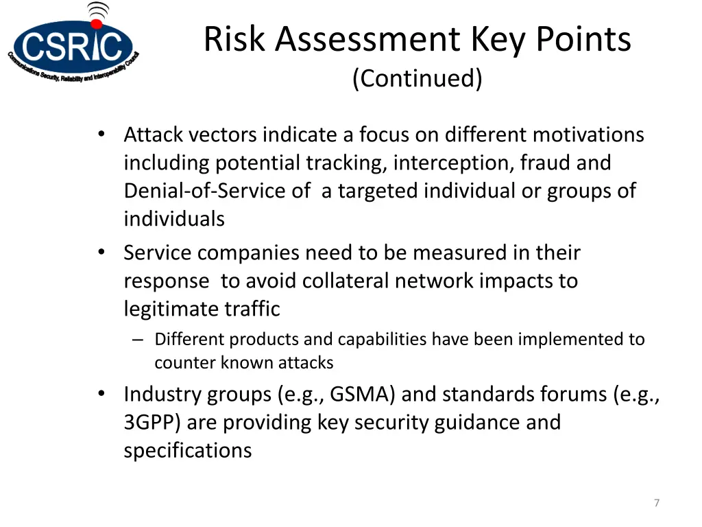 risk assessment key points continued