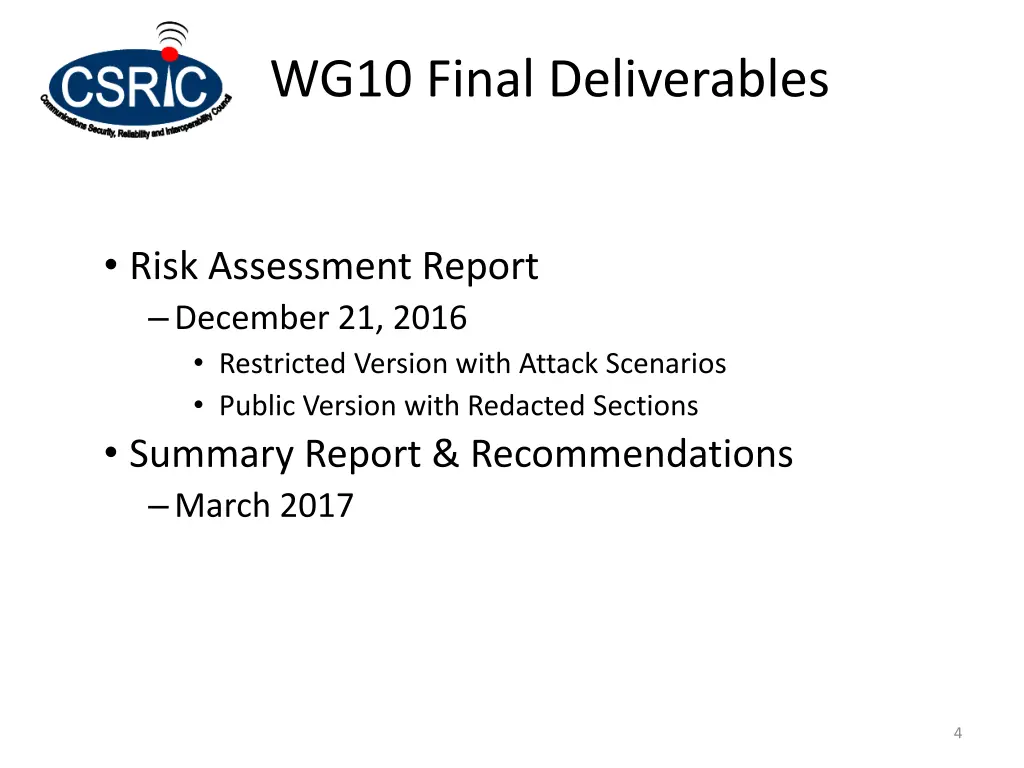 wg10 final deliverables
