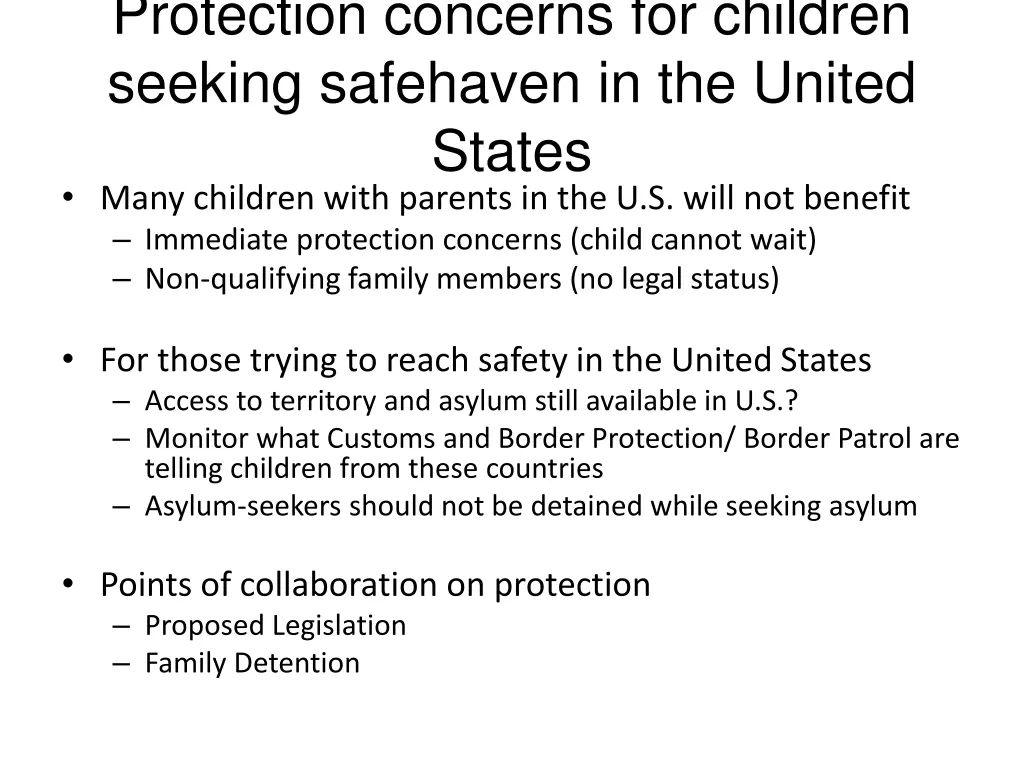 protection concerns for children seeking