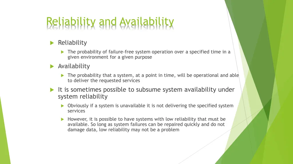 reliability and availability