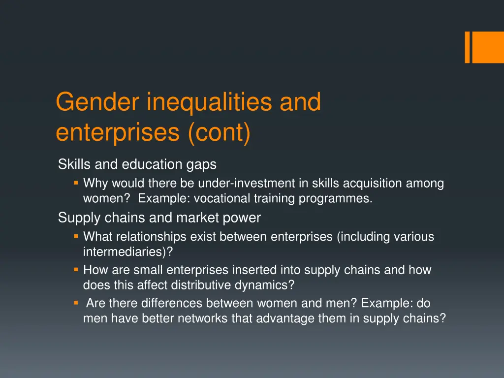 gender inequalities and enterprises cont