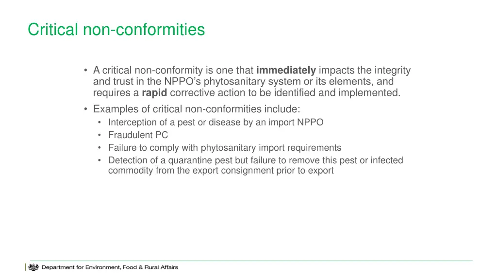 critical non conformities