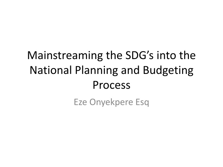 mainstreaming the sdg s into the national