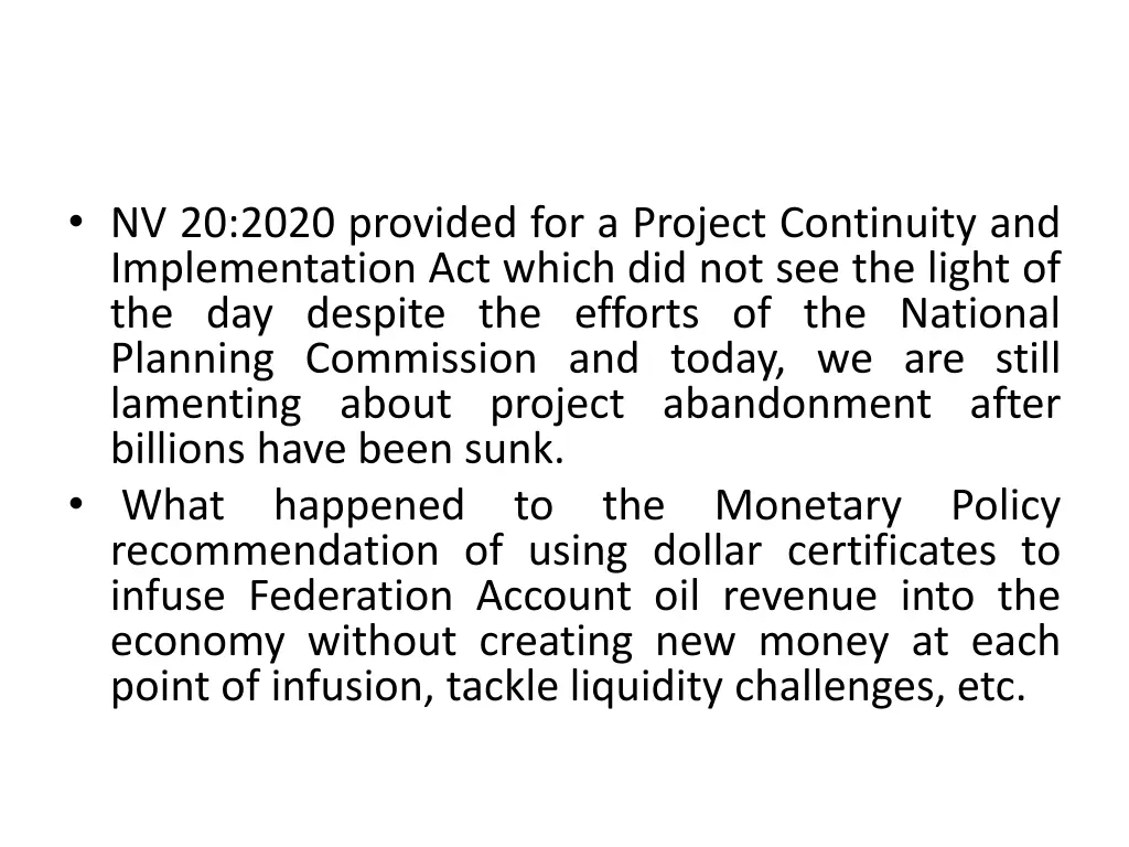 nv 20 2020 provided for a project continuity