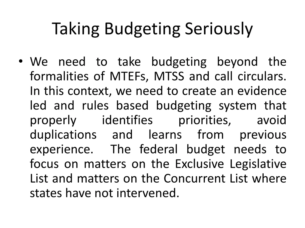 taking budgeting seriously