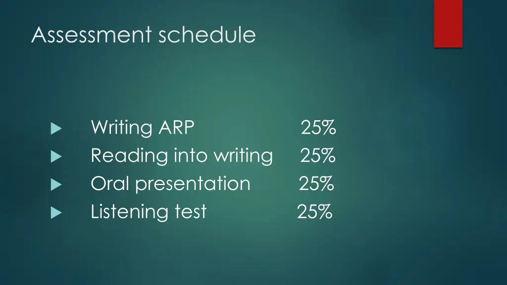 assessment schedule