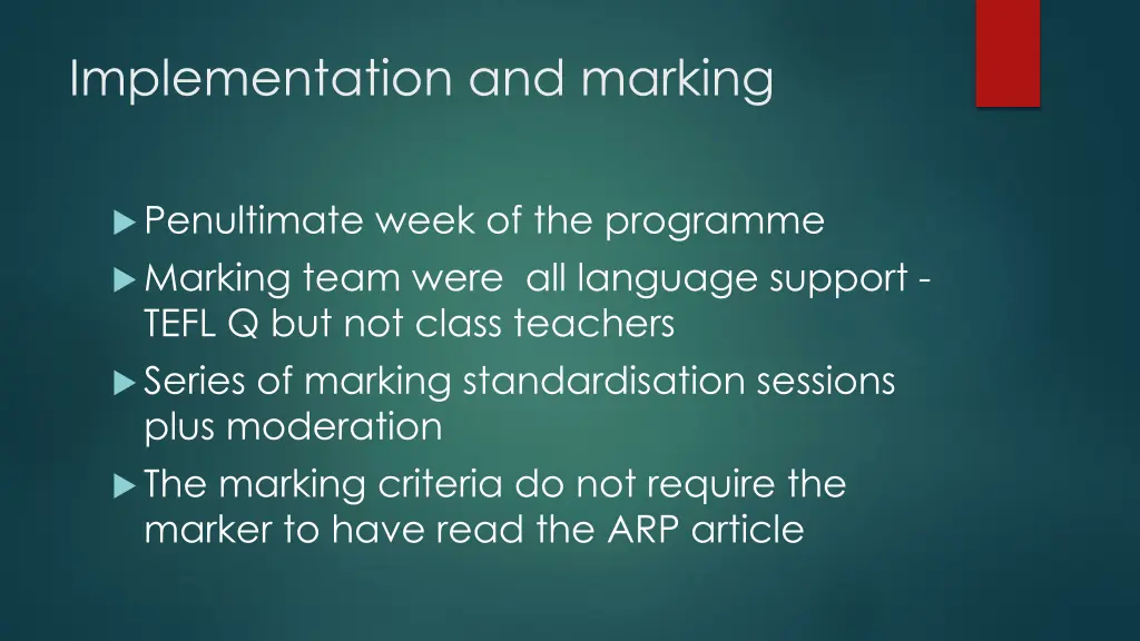 implementation and marking