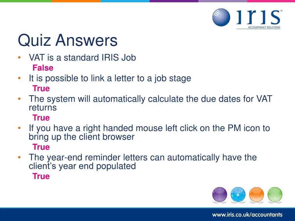 quiz answers vat is a standard iris job false