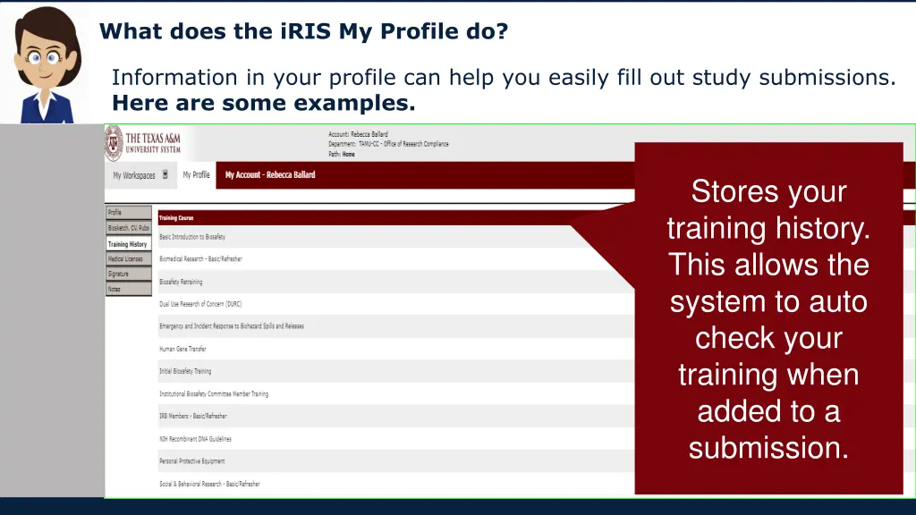 what does the iris my profile do 5