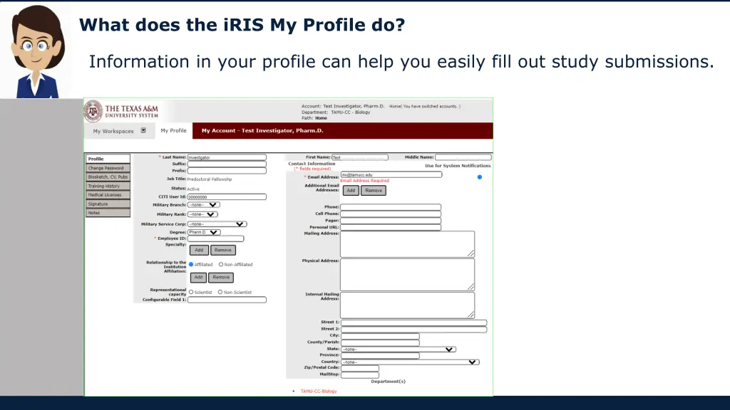 what does the iris my profile do