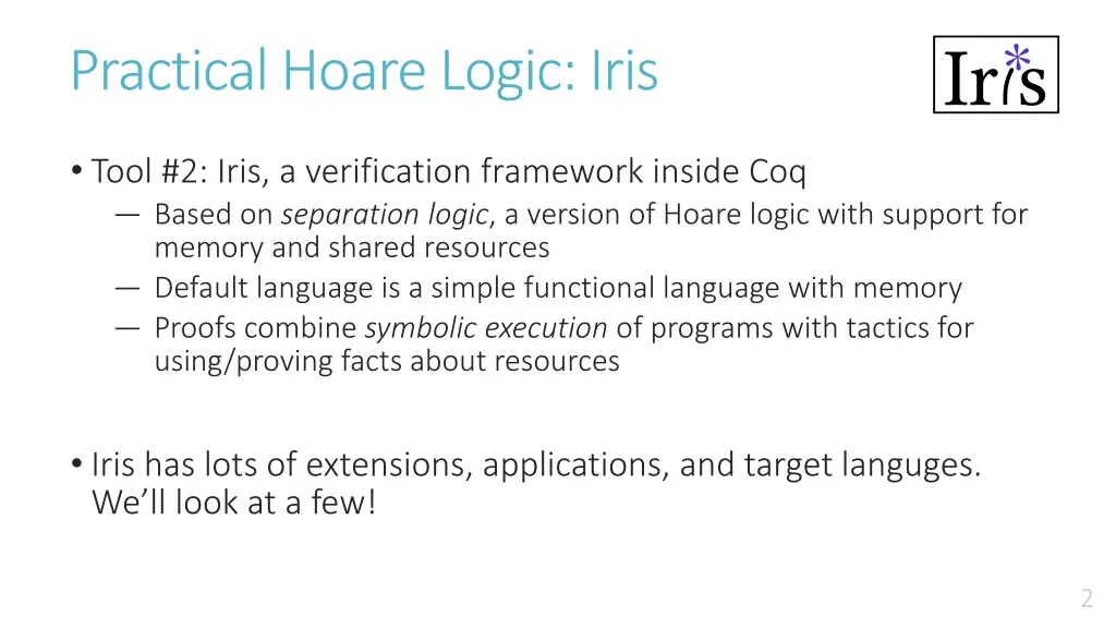 practical hoare logic iris