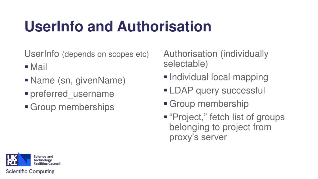 userinfo and authorisation
