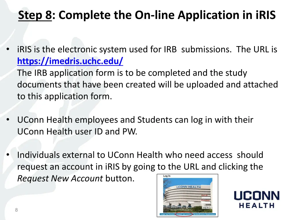 step 8 complete the on line application in iris