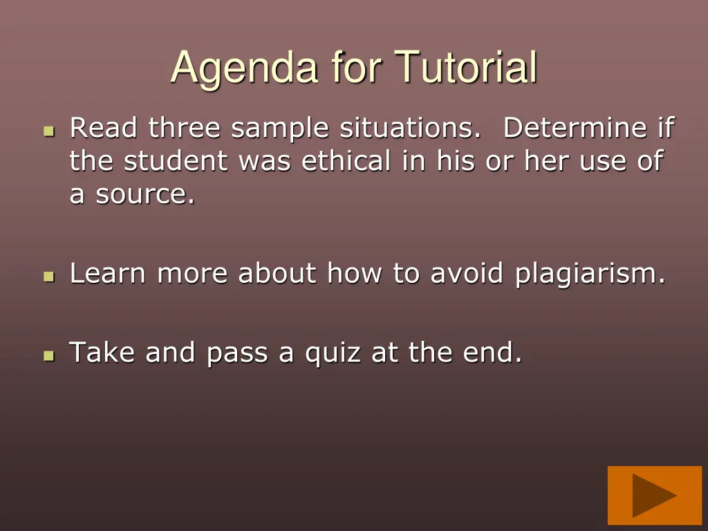 agenda for tutorial