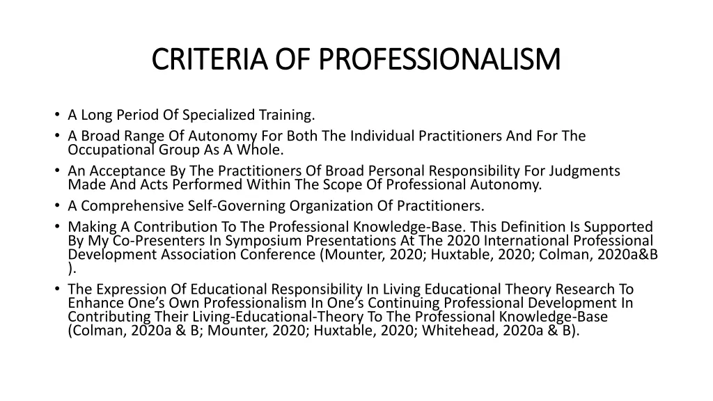 criteria of professionalism criteria