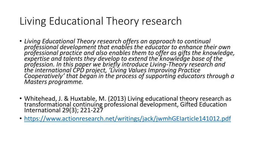 living educational theory research