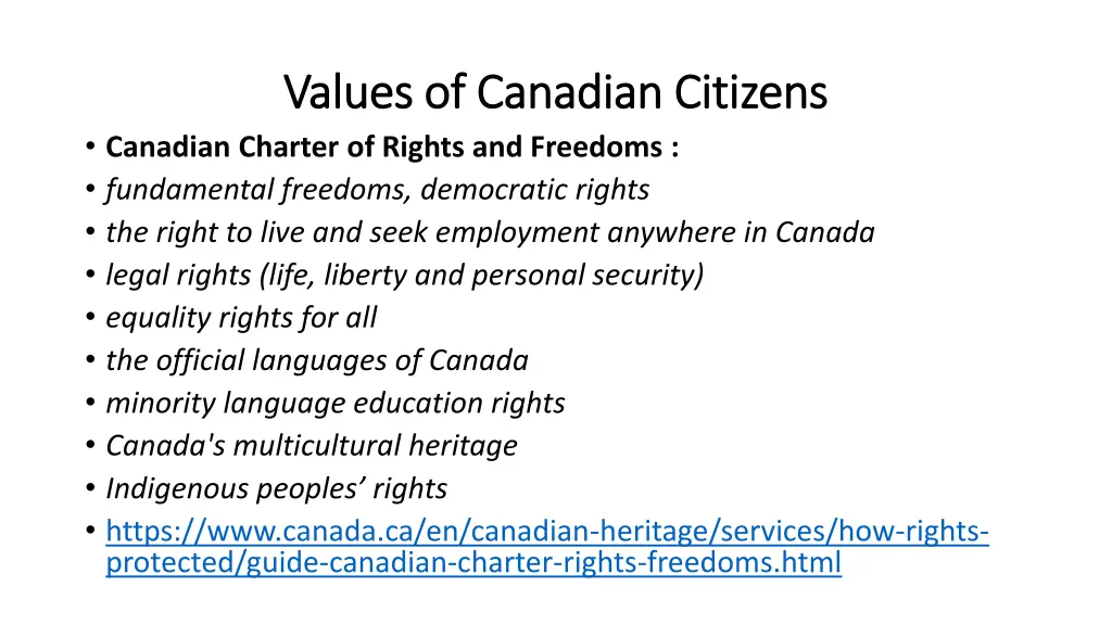 values of canadian citizens values of canadian
