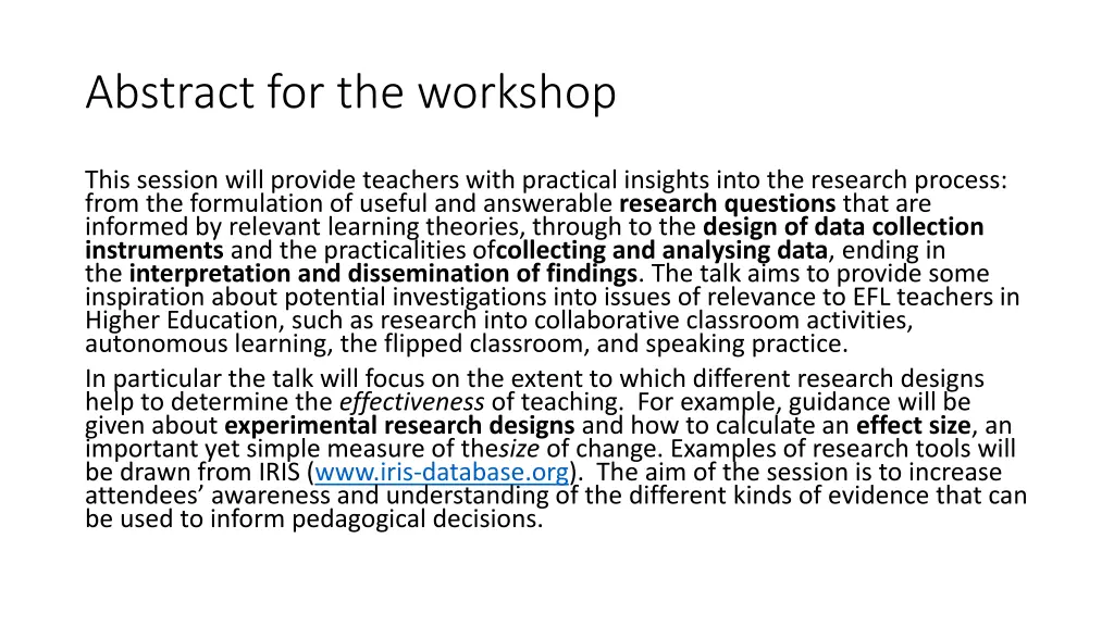 abstract for the workshop