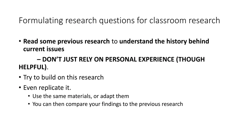 formulating research questions for classroom