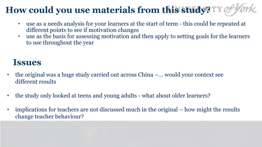 how could you use materials from this study