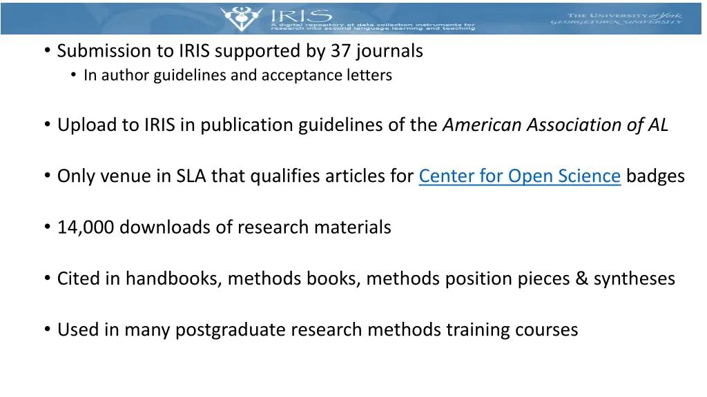 submission to iris supported by 37 journals