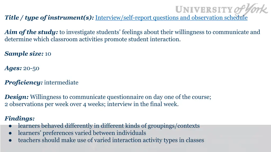 title type of instrument s interview self report