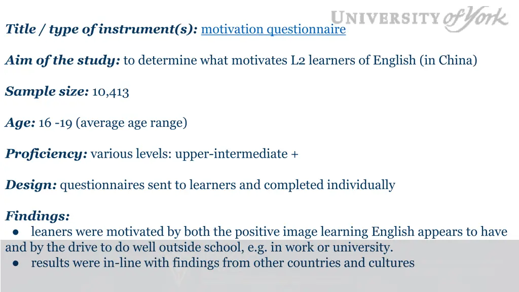 title type of instrument s motivation